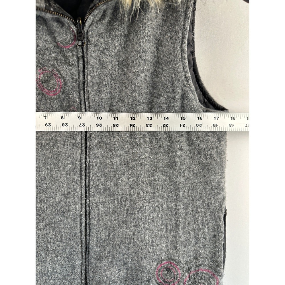 Empyre Reversible Quilted Hooded Vest Large Lambswool Grey Faux Fur Trim Boho - Picture 6 of 16